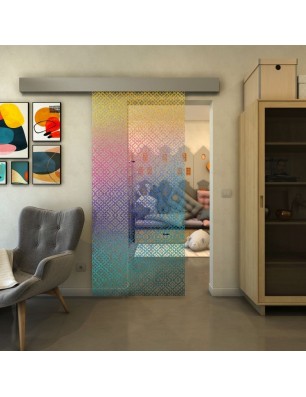 Glasschiebetür ECO-LINE - Fineprint Model 018 Verlauf auf Klarglas