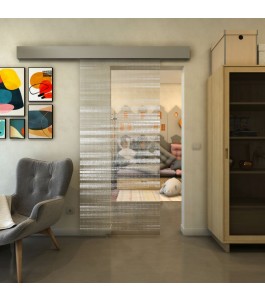 Glasschiebetür ECO-LINE - Fineprint Model 019 Weiss auf Klarglas