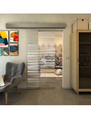 Glasschiebetür ECO-LINE - Fineprint Model 019 Weiss auf Klarglas