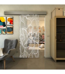 Glasschiebetür ECO-LINE - Fineprint Model 020 Weiss auf Klarglas