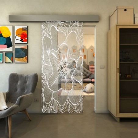 Glasschiebetür ECO-LINE - Fineprint Model 020 Weiss auf Klarglas