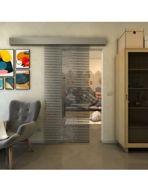 Glasschiebetür ECO-LINE - Fineprint Model 022 Schwarz auf Klarglas