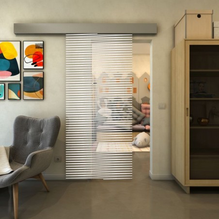Glasschiebetür ECO-LINE - Fineprint Model 022 Weiss auf Klarglas