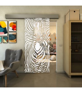 Glasschiebetür ECO-LINE - Fineprint Model 023 Weiss auf Klarglas