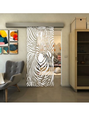 Glasschiebetür ECO-LINE - Fineprint Model 023 Weiss auf Klarglas