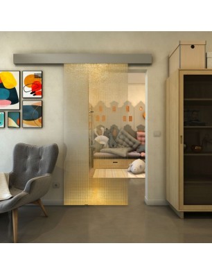 Glasschiebetür ECO-LINE - Fineprint Model 024 Gold auf Klarglas