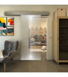 Glasschiebetür ECO-LINE - Fineprint Model 024 Weiss auf Klarglas