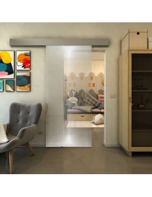 Glasschiebetür ECO-LINE - Fineprint Model 024 Weiss auf Klarglas