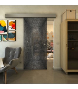 Glasschiebetür ECO-LINE - Fineprint Model 025 Schwarz auf Klarglas