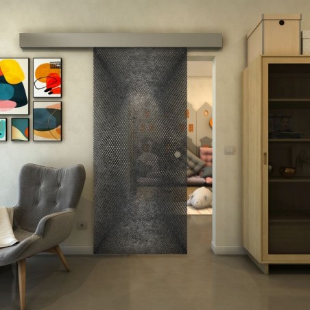 Glasschiebetür ECO-LINE - Fineprint Model 025 Schwarz auf Klarglas