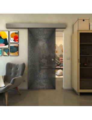 Glasschiebetür ECO-LINE - Fineprint Model 025 Schwarz auf Klarglas