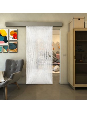 Glasschiebetür ECO-LINE - Fineprint Model 025 Weiss auf Klarglas