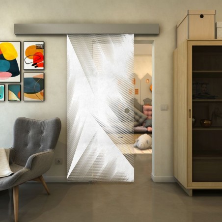 Glasschiebetür ECO-LINE - Fineprint Model 026 Weiss auf Klarglas