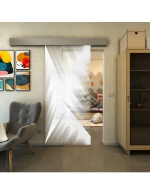 Glasschiebetür ECO-LINE - Fineprint Model 026 Weiss auf Klarglas