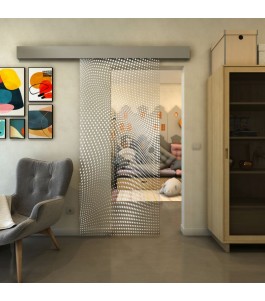 Glasschiebetür ECO-LINE - Fineprint Model 027 Weiss auf Klarglas