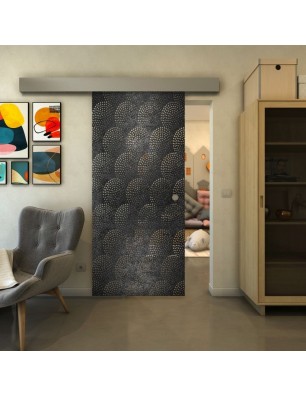 Glasschiebetür ECO-LINE - Fineprint Model 029 Schwarz auf Klarglas