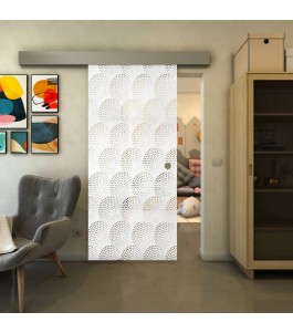 Glasschiebetür ECO-LINE - Fineprint Model 029 Weiss auf Klarglas
