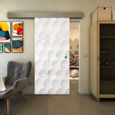Glasschiebetür ECO-LINE - Fineprint Model 029 Weiss auf Klarglas
