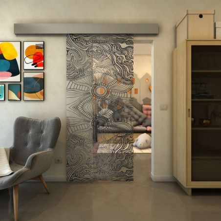 Glasschiebetür ECO-LINE - Fineprint Model 030 Schwarz auf Klarglas