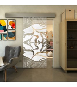Glasschiebetür ECO-LINE - Fineprint Model 031 Weiss auf Klarglas