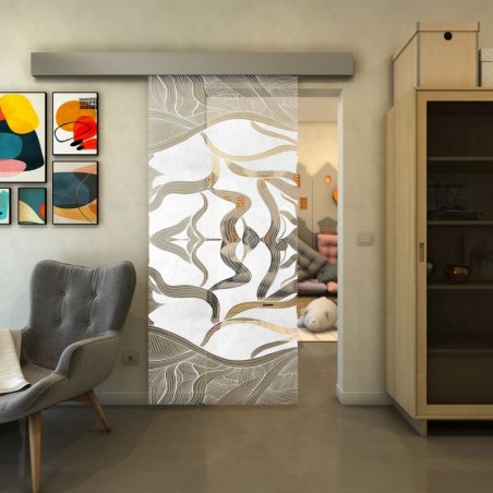 Glasschiebetür ECO-LINE - Fineprint Model 031 Weiss auf Klarglas