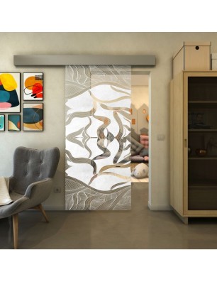Glasschiebetür ECO-LINE - Fineprint Model 031 Weiss auf Klarglas