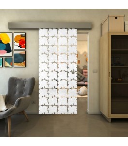 Glasschiebetür ECO-LINE - Fineprint Model 033 Weiss auf Klarglas