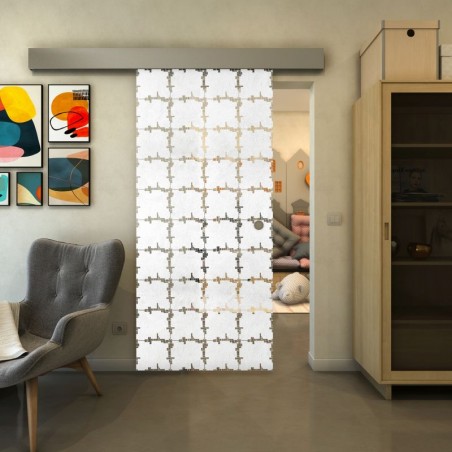 Glasschiebetür ECO-LINE - Fineprint Model 033 Weiss auf Klarglas