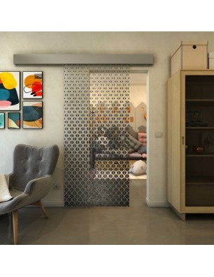 Glasschiebetür ECO-LINE - Fineprint Model 038 Schwarz auf Klarglas