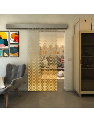 Glasschiebetür ECO-LINE - Fineprint Model 038 Gold auf Klarglas