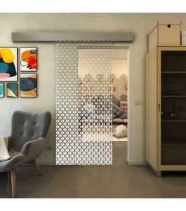Glasschiebetür ECO-LINE - Fineprint Model 038 Weiss auf Klarglas