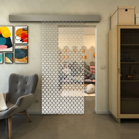 Glasschiebetür ECO-LINE - Fineprint Model 038 Weiss auf Klarglas