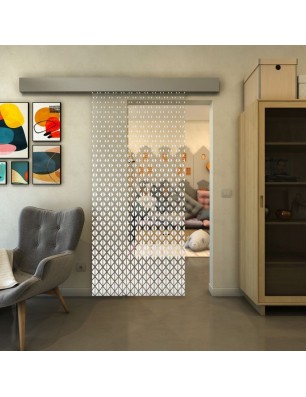 Glasschiebetür ECO-LINE - Fineprint Model 038 Weiss auf Klarglas