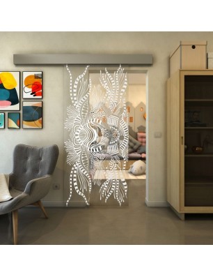 Glasschiebetür ECO-LINE - Fineprint Model 039 Weiss auf Klarglas