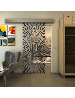Glasschiebetür ECO-LINE - Fineprint Model 042 Schwarz auf Klarglas