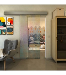 Glasschiebetür ECO-LINE - Fineprint Model 045 Verlauf auf Klarglas