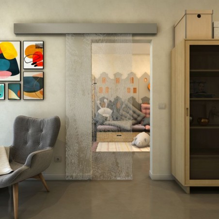 Glasschiebetür ECO-LINE - Fineprint Model 045 Weiss auf Klarglas