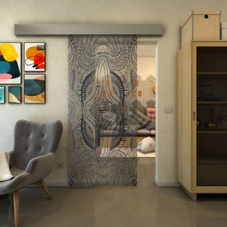 Glasschiebetür ECO-LINE - Fineprint Model 048 Schwarz auf Klarglas