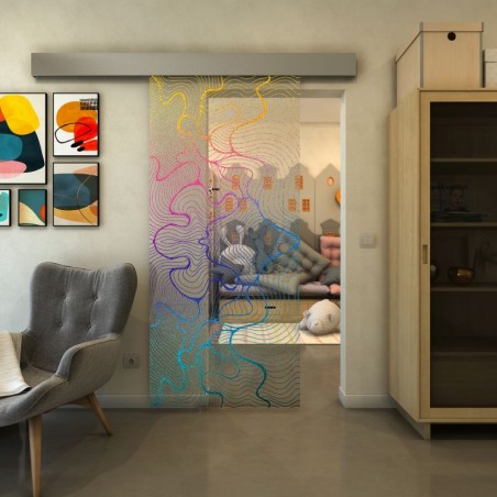 Glasschiebetür ECO-LINE - Fineprint Model 049 Verlauf auf Klarglas