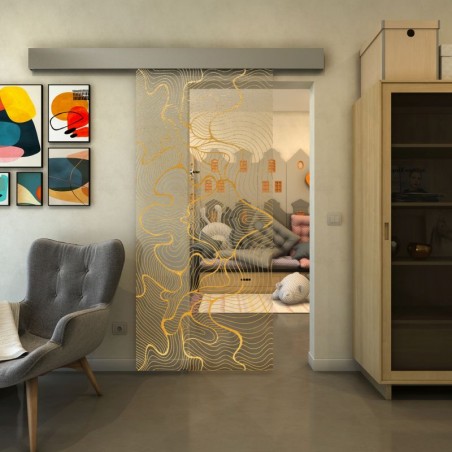 Glasschiebetür ECO-LINE - Fineprint Model 049 Gold auf Klarglas