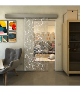 Glasschiebetür ECO-LINE - Fineprint Model 049 Weiss auf Klarglas