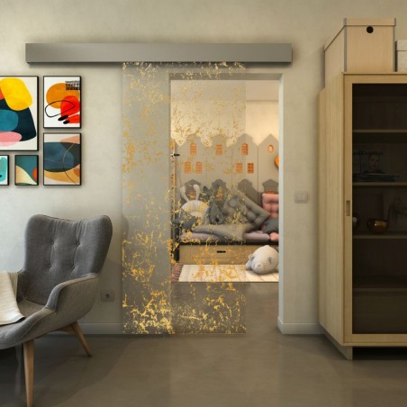 Glasschiebetür ECO-LINE - Fineprint Model 054 Gold auf Klarglas