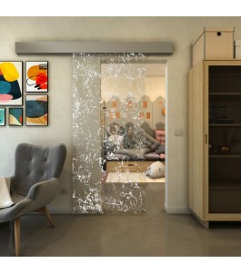 Glasschiebetür ECO-LINE - Fineprint Model 054 Weiss auf Klarglas