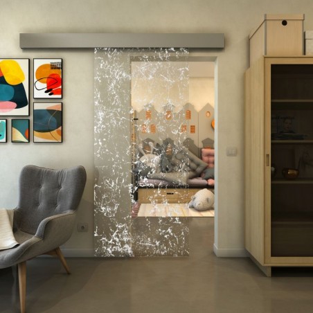 Glasschiebetür ECO-LINE - Fineprint Model 054 Weiss auf Klarglas