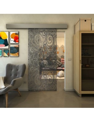 Glasschiebetür ECO-LINE - Fineprint Model 055 Schwarz auf Klarglas