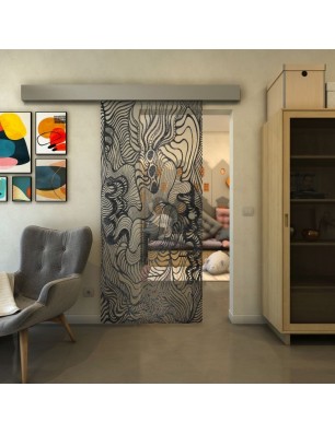 Glasschiebetür ECO-LINE - Fineprint Model 056 Schwarz auf Klarglas