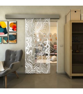 Glasschiebetür ECO-LINE - Fineprint Model 056 Weiss auf Klarglas