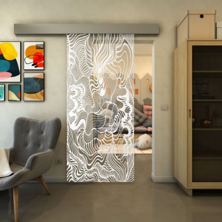Glasschiebetür ECO-LINE - Fineprint Model 056 Weiss auf Klarglas