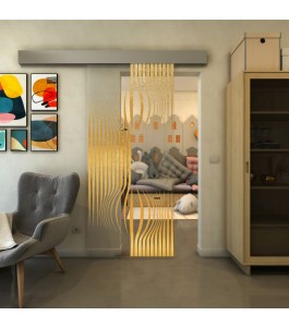 Glasschiebetür ECO-LINE - Fineprint Model 059 Gold auf Klarglas