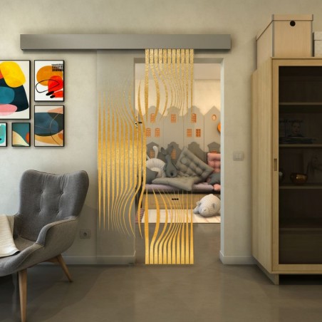 Glasschiebetür ECO-LINE - Fineprint Model 059 Gold auf Klarglas